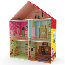Load image into Gallery viewer, Mitzvah Kinder Dollhouse, 3 stories, 5 rooms, kitchen, Dining Room, Girls Bedroom, Boys Bedroom, Attic, Guest Room